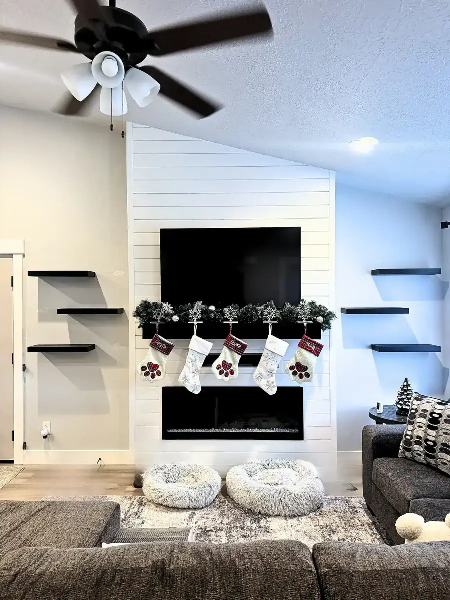 Fireplace built-ins with painted trim detail